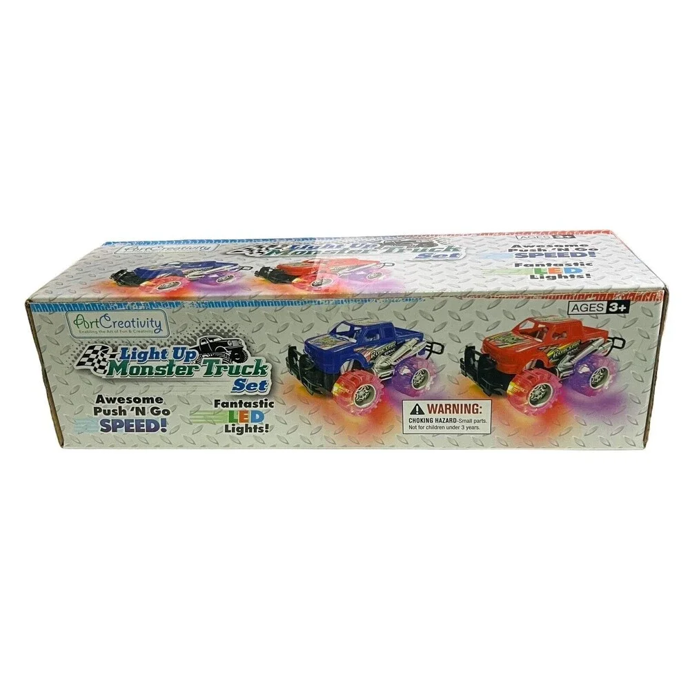 ArtCreativity Light Up Monster Truck Set For Boys And Girls LED Push N Go